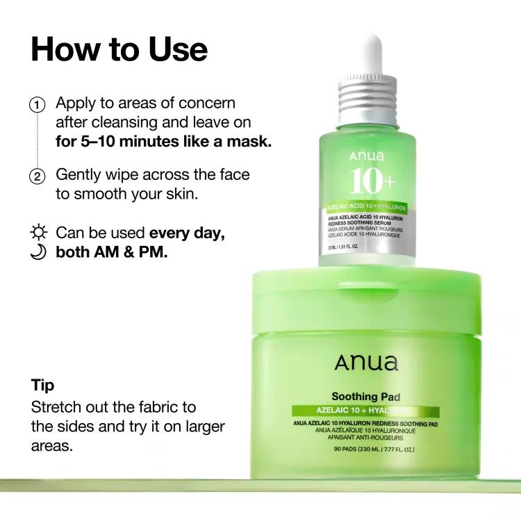 Anua Azelaic acid 10 Hyaluron Redness Soothing Pad (90ea) 230ml