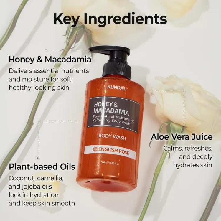 Kundal Honey&macadamia Pure Body Wash 500ml English Rose